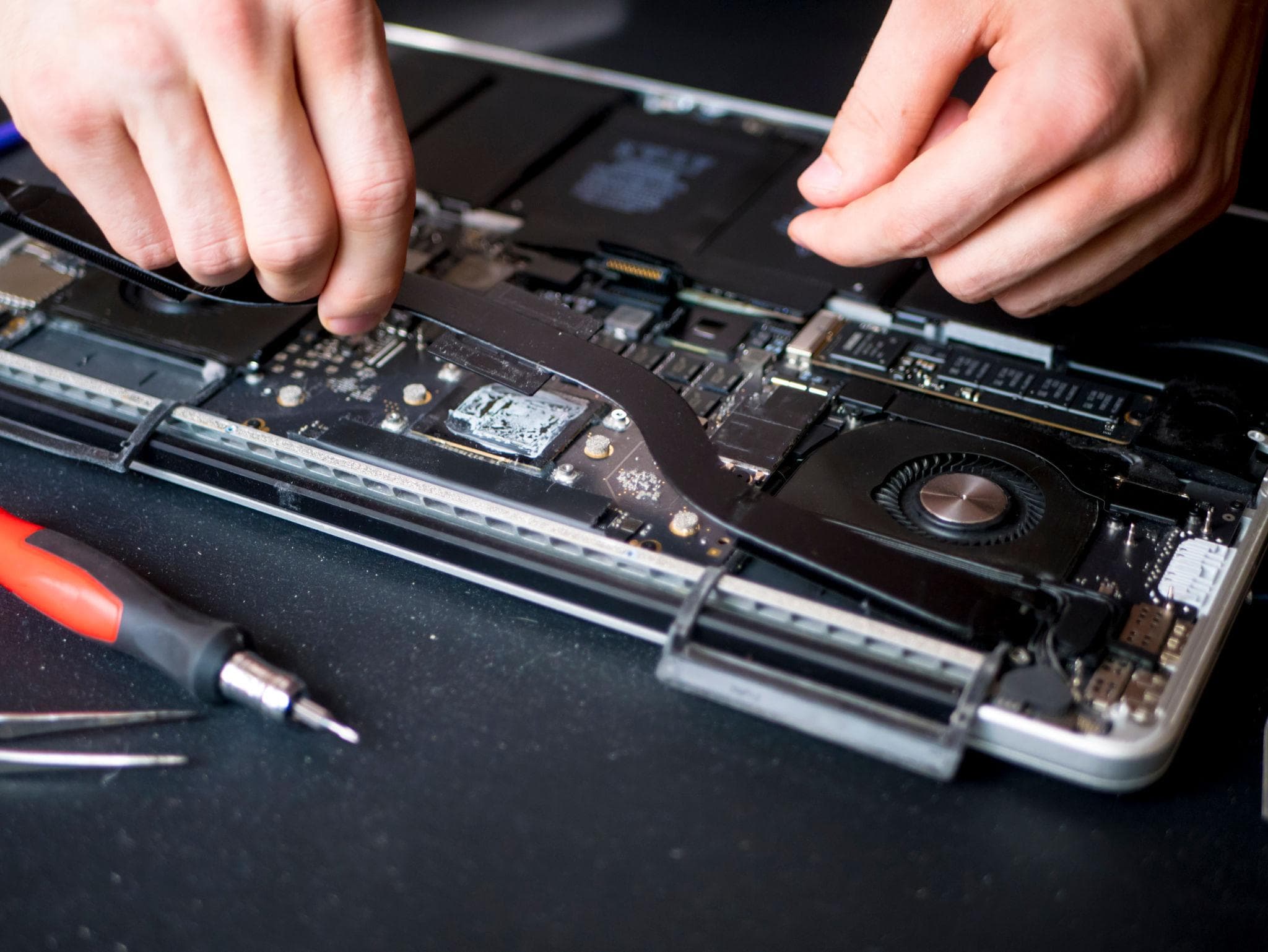 Technician repairing a device